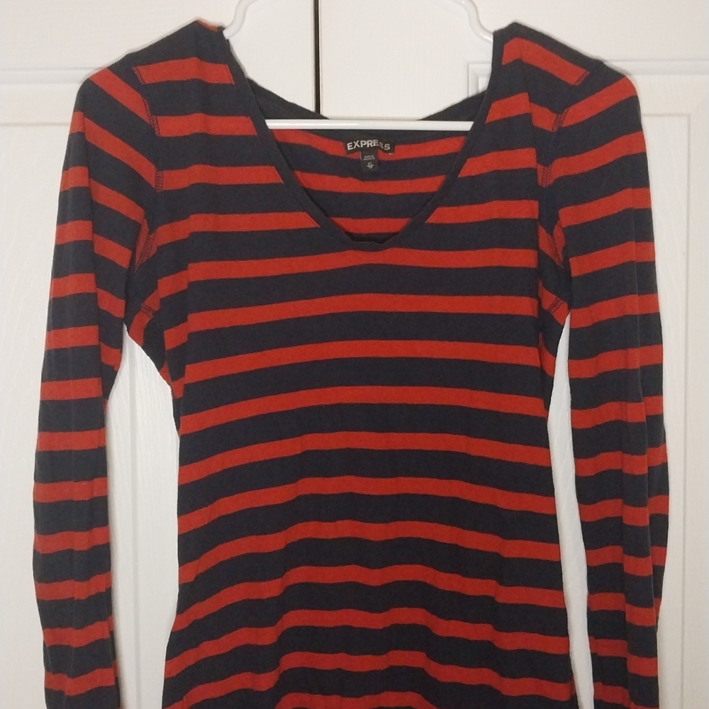 Express Women's Long Sleeve Top in Red and Black Stripes